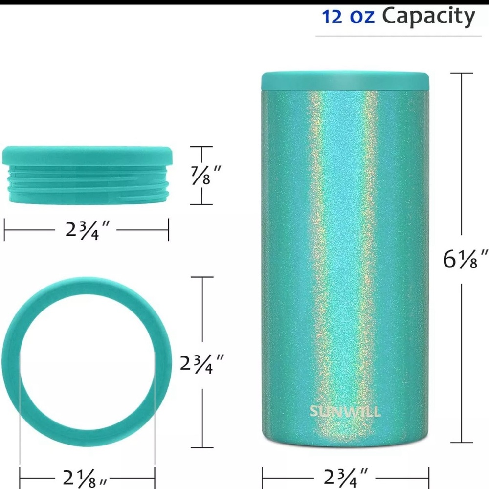 OFFERS OPEN 12oz Insulated Slim Can Cooler Tumbler glitter iridescent teal